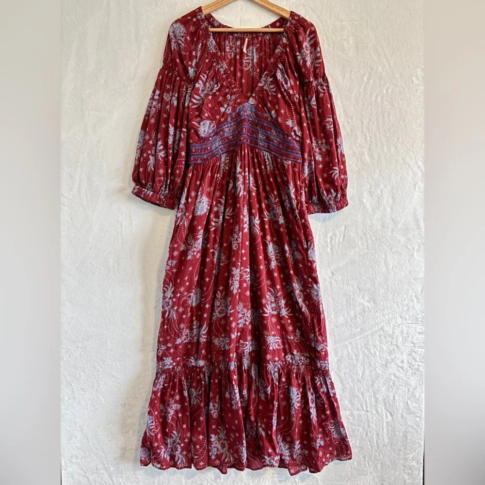 Free People Golden Hour Floral Red Maxi Dress Large - Picture 2 of 13